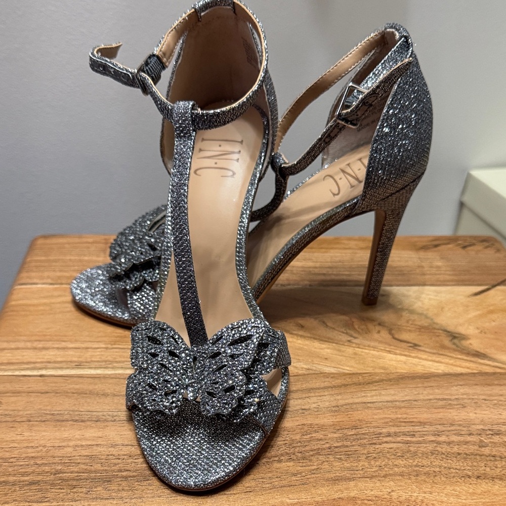 INC International Concepts Glittering Silver Heels - Picture 2 of 6